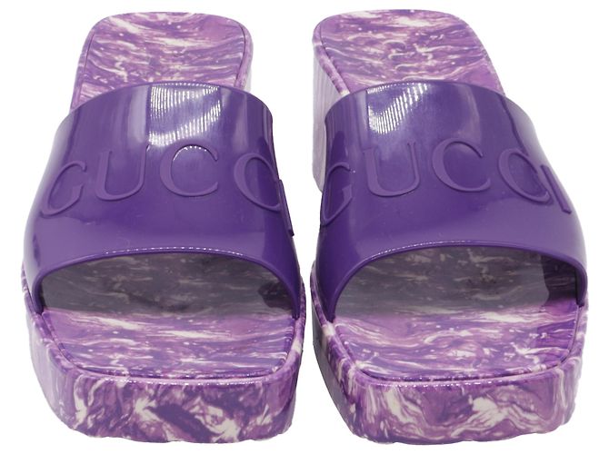 Ciabatte Gucci Logo in gomma viola Porpora - vista 2