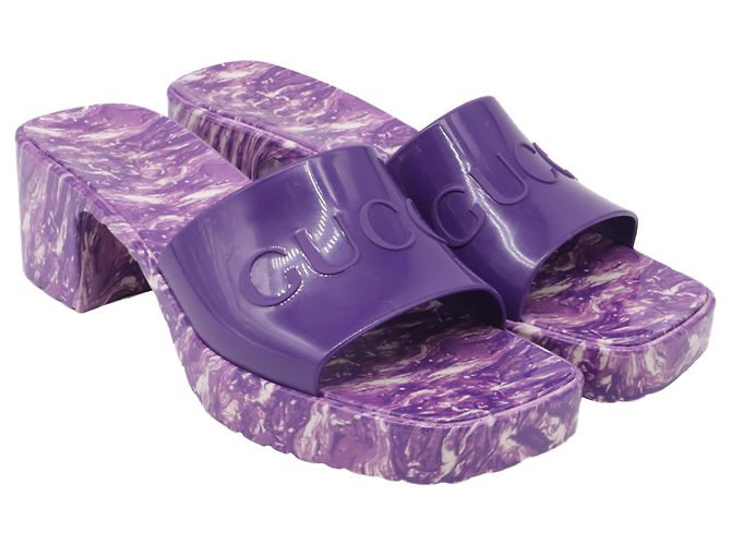 Ciabatte Gucci Logo in gomma viola Porpora - vista 3