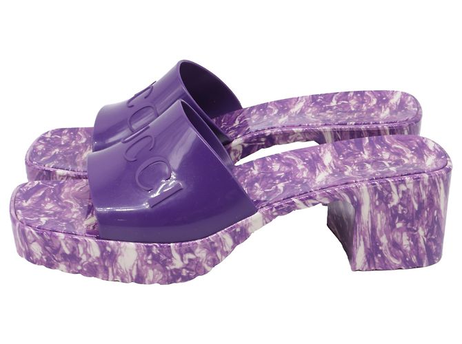 Ciabatte Gucci Logo in gomma viola Porpora - vista 4
