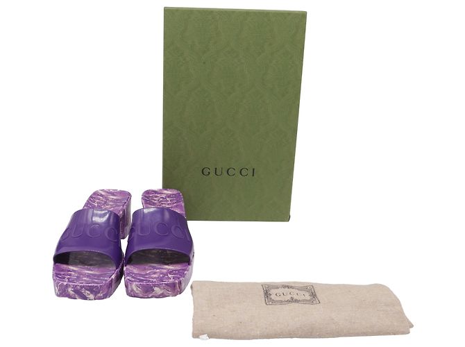 Ciabatte Gucci Logo in gomma viola Porpora - vista 6
