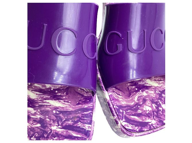 Ciabatte Gucci Logo in gomma viola Porpora - vista 7