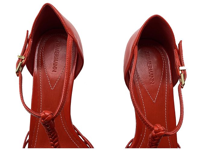 Zimmermann Braided T-Strap Pumps aus rotem Leder - Ansicht 10