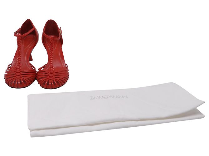 Zimmermann Braided T-Strap Pumps aus rotem Leder - Ansicht 6