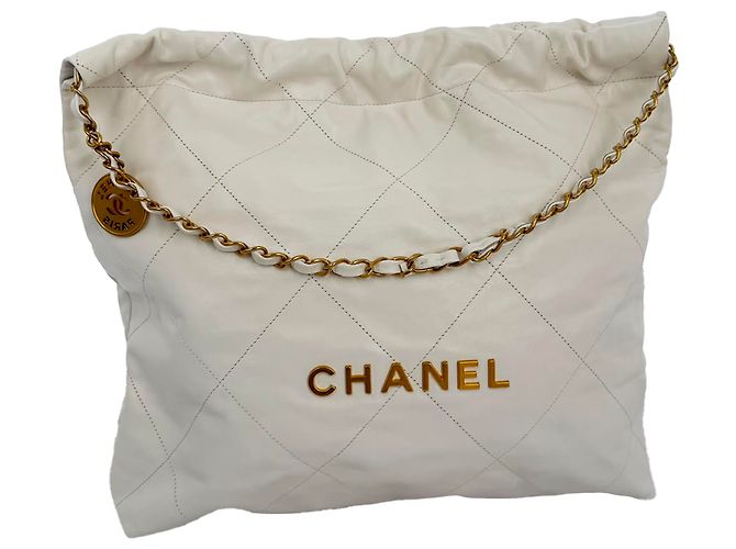 Timeless Chanel Quilted Small Chanel 22 in pelle di vitello lucida bianca Marrone Rosso - vista 2