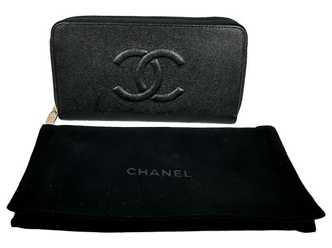 Cartera larga con cremallera Chanel Timeless CC en piel caviar negro - vista 17