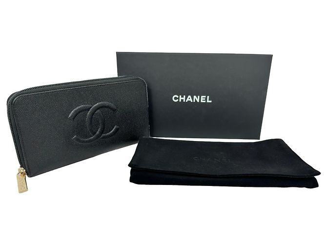 Cartera larga con cremallera Chanel Timeless CC en piel caviar negro - vista 22