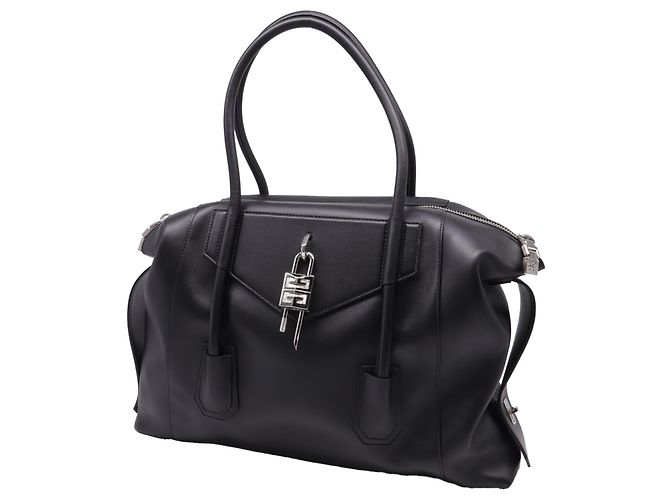 Borsa Tote Givenchy Antigona Lock Soft Medium in pelle nera Nero - vista 2