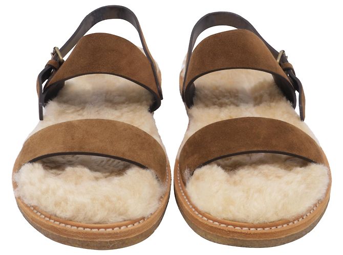 Sandali slingback in scamosciato marrone con fodera in shearling Saint Laurent - vista 2