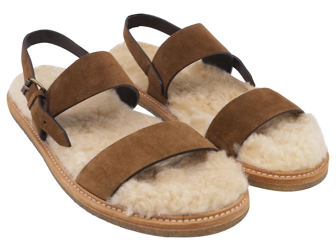 Sandali slingback in scamosciato marrone con fodera in shearling Saint Laurent - vista 3