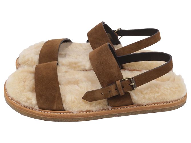Sandali slingback in scamosciato marrone con fodera in shearling Saint Laurent - vista 4
