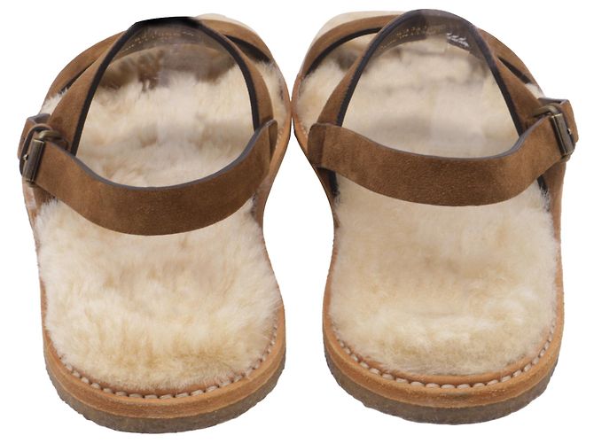 Sandali slingback in scamosciato marrone con fodera in shearling Saint Laurent - vista 5