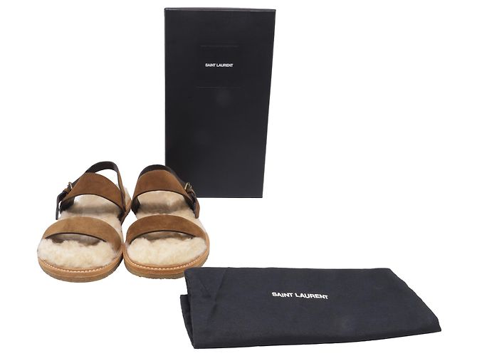 Sandali slingback in scamosciato marrone con fodera in shearling Saint Laurent - vista 6