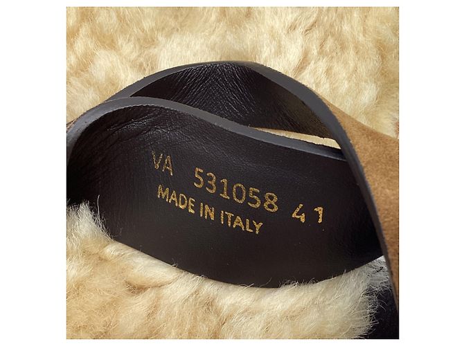Sandali slingback in scamosciato marrone con fodera in shearling Saint Laurent - vista 8