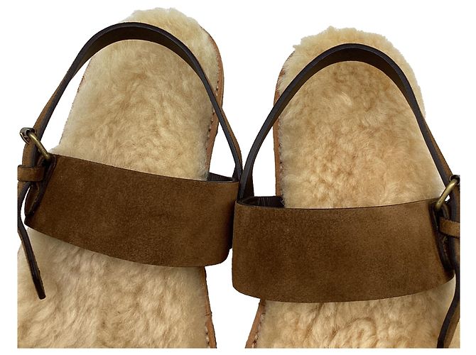 Sandali slingback in scamosciato marrone con fodera in shearling Saint Laurent - vista 9
