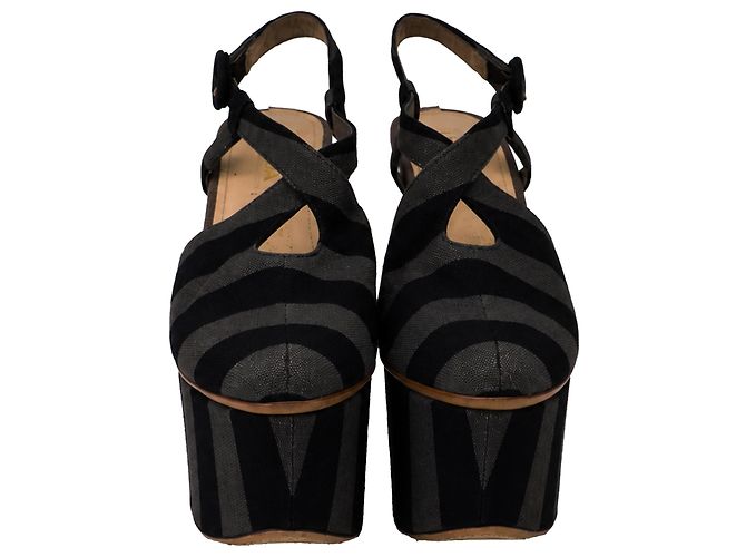 Sandali con platform Prada in tela multicolore - vista 2