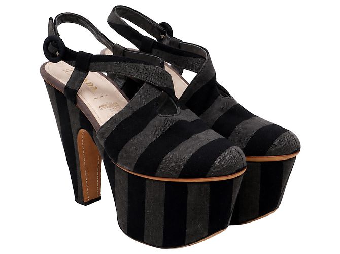 Sandali con platform Prada in tela multicolore - vista 3