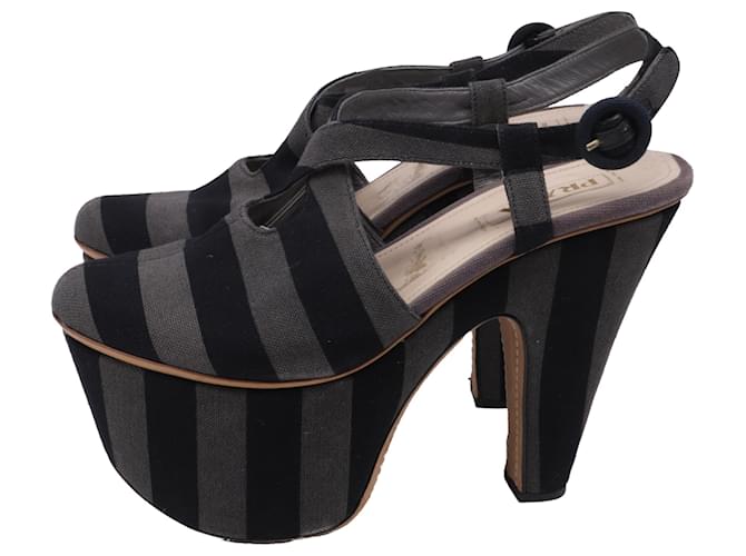Sandali con platform Prada in tela multicolore - vista 4