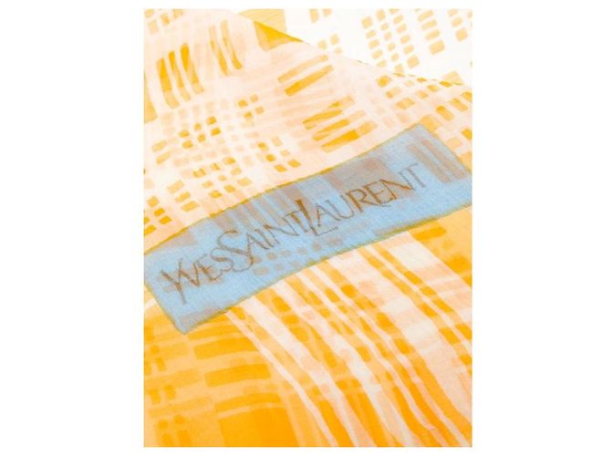 Yves Saint Laurent Sciarpa in seta con stampa logo YSL Giallo - vista 3