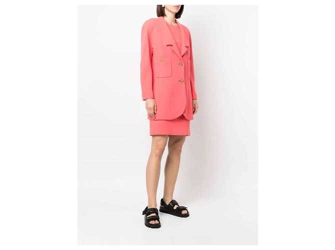 Set con Giacca con Collo a Rever e Vestito Chanel Rosa - vista 3