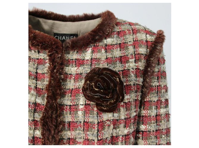 Jaqueta de tweed com acabamento em pele Chanel Vermelho Bordeaux - vista 6