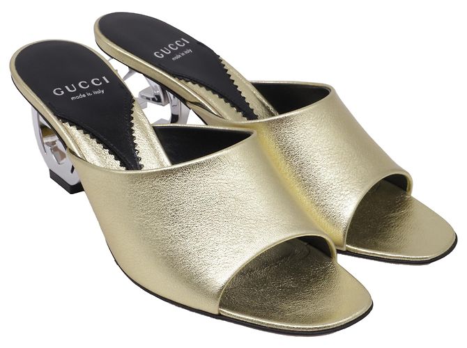 Gucci Bella Absatz-Mules aus metallischem Goldleder - Ansicht 3
