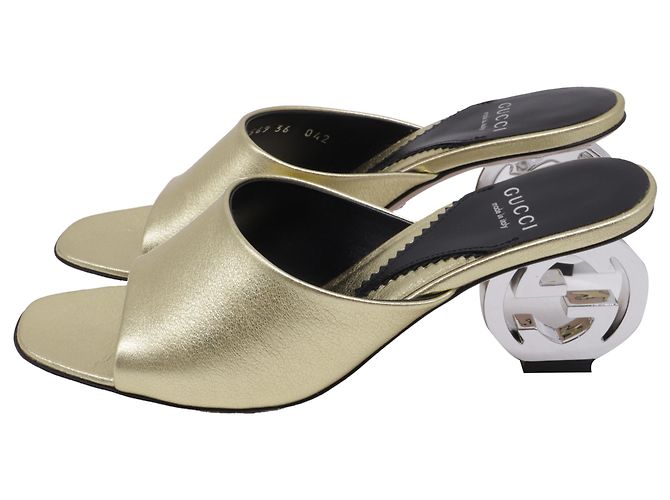 Gucci Bella Absatz-Mules aus metallischem Goldleder - Ansicht 4