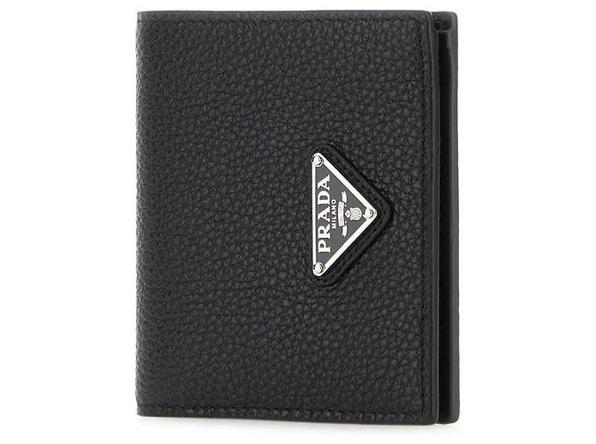 Prada Leather Triangle Compact Wallet Black - view 4