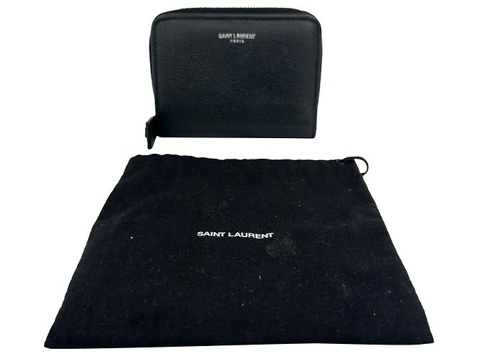 Saint Laurent Rive Gauche Zip Around Compact Wallet aus schwarzem Leder - Ansicht 15
