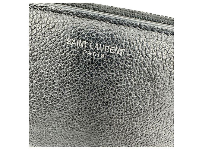 Saint Laurent Rive Gauche Zip Around Compact Wallet aus schwarzem Leder - Ansicht 3
