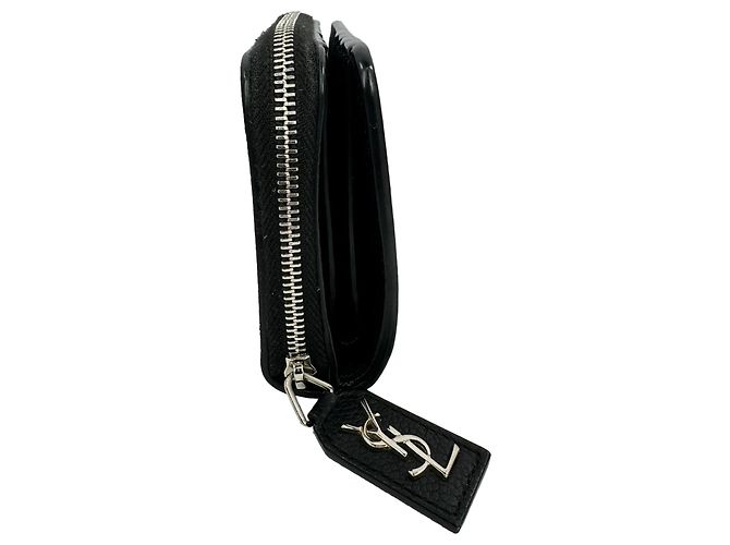 Saint Laurent Rive Gauche Zip Around Compact Wallet aus schwarzem Leder - Ansicht 5