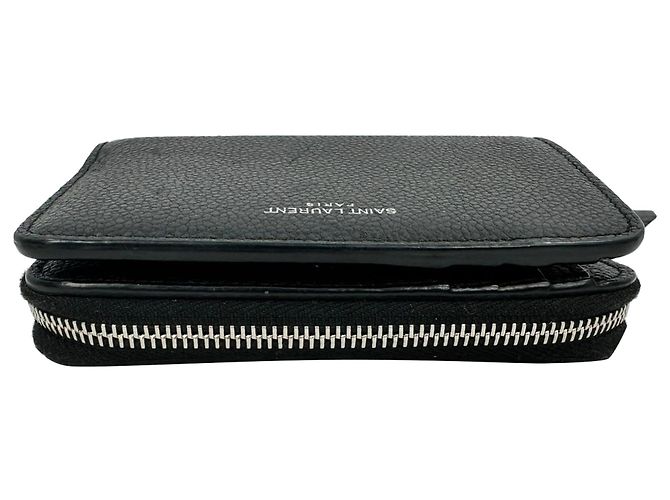 Saint Laurent Rive Gauche Zip Around Compact Wallet aus schwarzem Leder - Ansicht 8