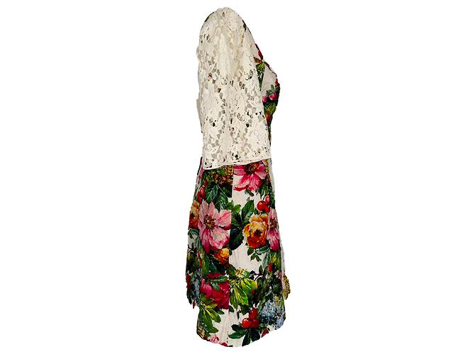 Dolce & Gabbana Mini-Kleid aus floralem Jacquard in Multicolor-Baumwolle Mehrfarben - Ansicht 2