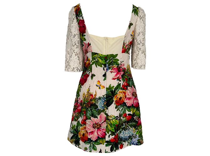 Dolce & Gabbana Mini-Kleid aus floralem Jacquard in Multicolor-Baumwolle Mehrfarben - Ansicht 5