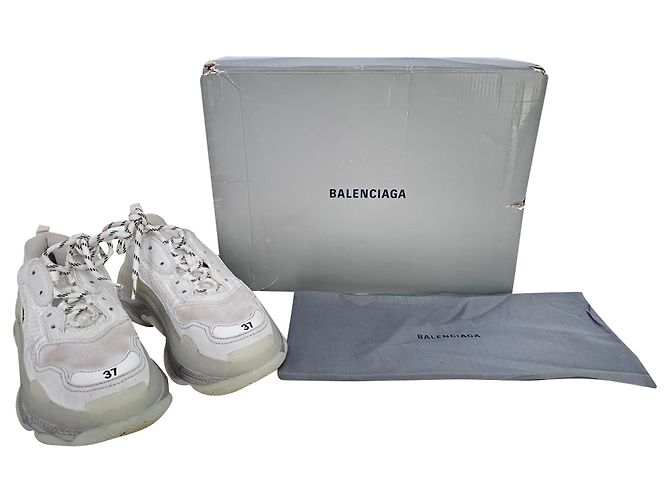 Baskets Balenciaga Triple S semelle transparente en polyester blanc Écru - vue 15