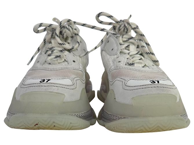 Baskets Balenciaga Triple S semelle transparente en polyester blanc Écru - vue 2
