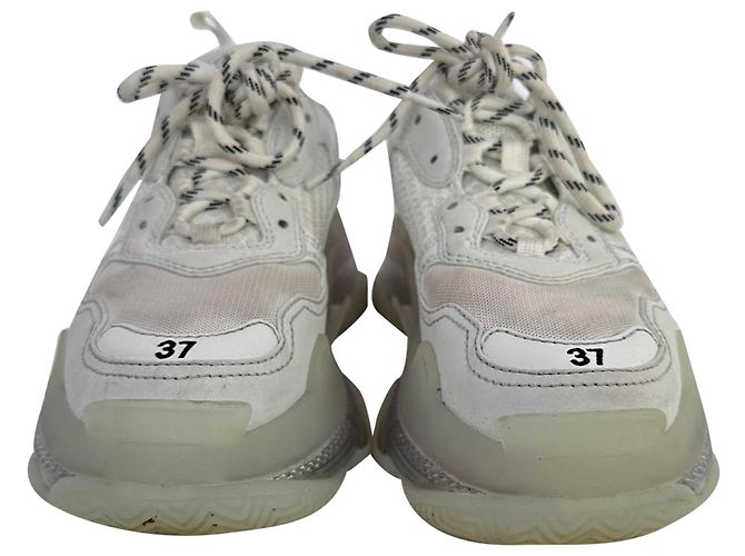 Baskets Balenciaga Triple S semelle transparente en polyester blanc Écru - vue 3