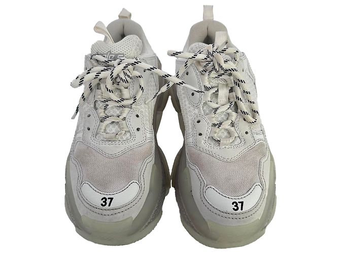 Baskets Balenciaga Triple S semelle transparente en polyester blanc Écru - vue 4