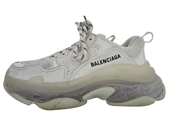 Baskets Balenciaga Triple S semelle transparente en polyester blanc Écru - vue 8