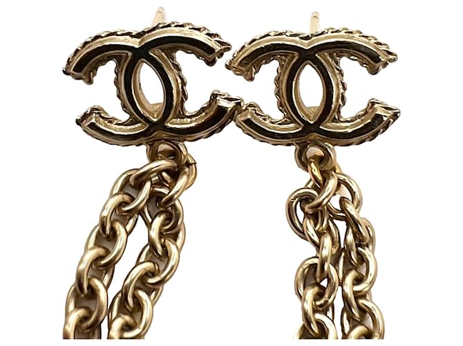 Orecchini Chanel Gold Chain Logo Dangle CC D'oro Metallico - vista 7