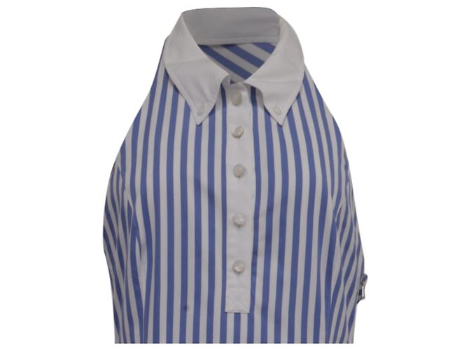 Vestido polo halter con rayas awning Thom Browne en algodón azul claro - vista 2
