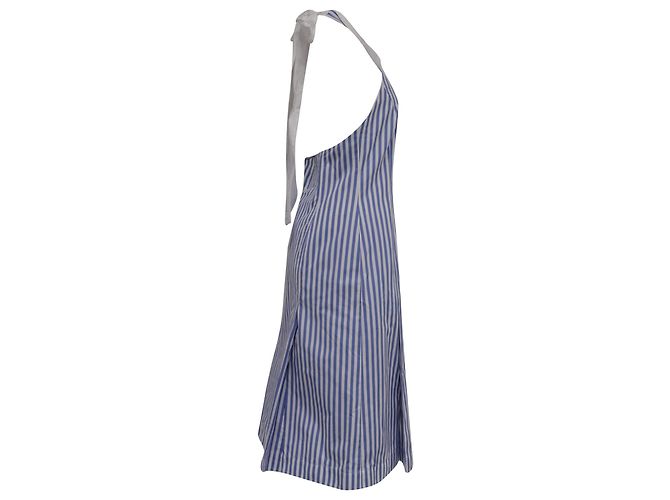 Vestido polo halter con rayas awning Thom Browne en algodón azul claro - vista 3