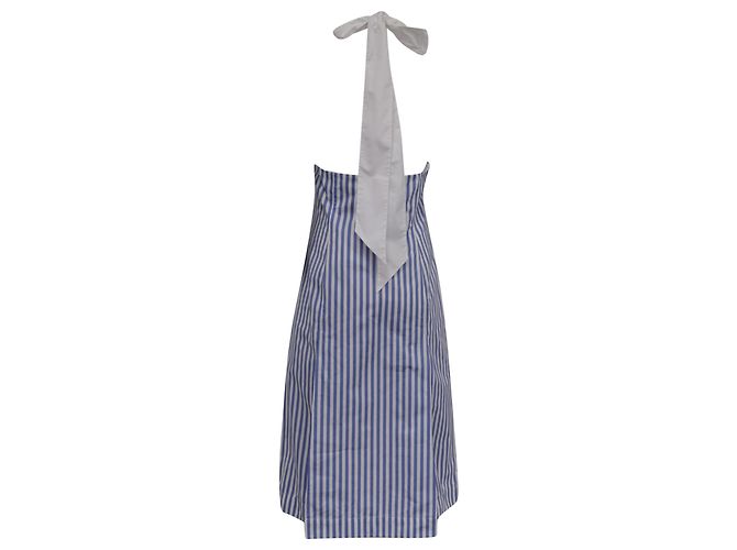 Vestido polo halter con rayas awning Thom Browne en algodón azul claro - vista 4