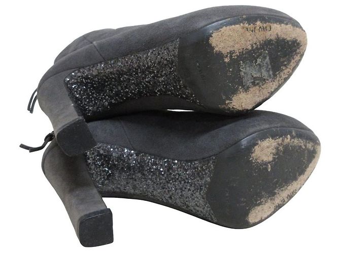 Stivaletti con platform in scamosciato Miu Miu Marrone - vista 4