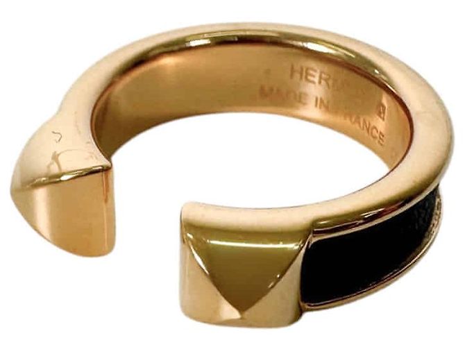 Ring Hermès Anello in pelle di vitello a doppio borchia Athena Noir Black D'oro - vista 2