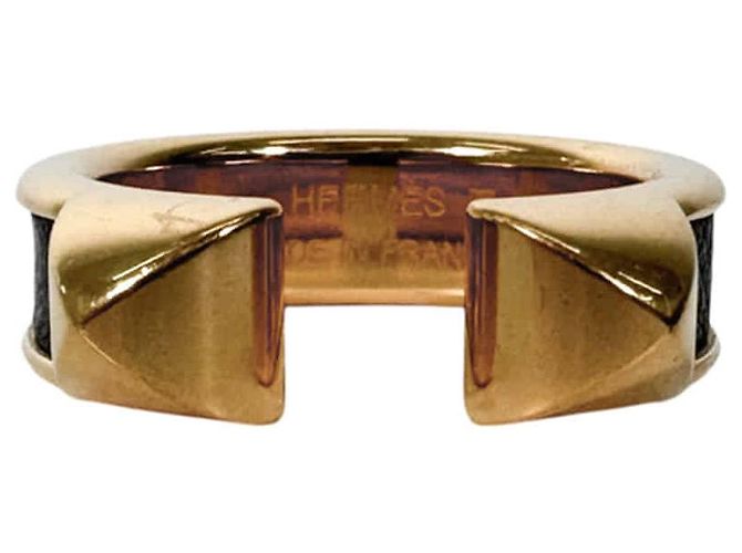Ring Hermès Anello in pelle di vitello a doppio borchia Athena Noir Black D'oro - vista 6