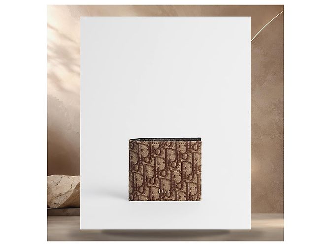 Dior Portafoglio bi-fold marrone in jacquard oblique - vista 2
