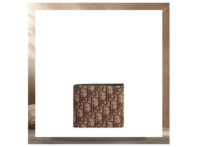 Dior Portafoglio bi-fold marrone in jacquard oblique - vista 3