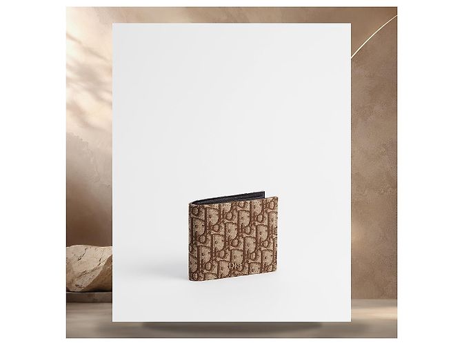 Dior Portafoglio bi-fold marrone in jacquard oblique - vista 4