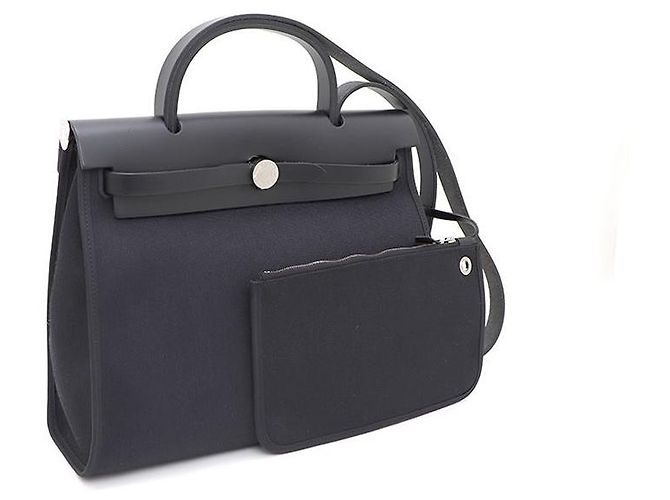 Hermès Bolsa Tote e Bolsa de Ombro Birkin Small PM em Canvas com Acabamento Prateado Preto - vista 2