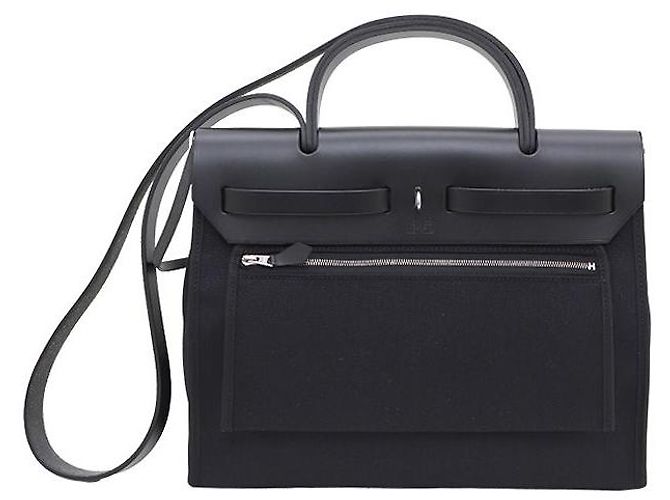 Hermès Bolsa Tote e Bolsa de Ombro Birkin Small PM em Canvas com Acabamento Prateado Preto - vista 3